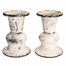 Load image into Gallery viewer, Set of 2 Distressed Cream Candle Holders | French Country Shabby Chic | 3" -4