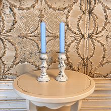 Load image into Gallery viewer, Set of 2 Distressed Cream Candle Holders | French Country Shabby Chic | 5.5" 2