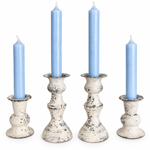 Load image into Gallery viewer, Set of 2 Distressed Cream Candle Holders | French Country Shabby Chic | 5.5" 5