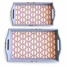 Load image into Gallery viewer, Set of 2 Lilac Distressed Wood Serving Trays – Geometric Pattern2