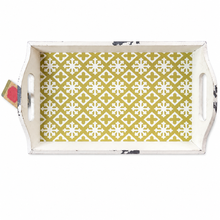 Charger l'image dans la galerie, Small Cream Distressed Wood Serving Trays – Olive Geometric Pattern Small