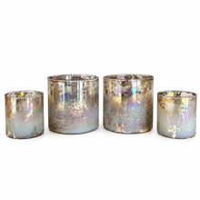 Load image into Gallery viewer, Smoky Iridescent Mercury Glass Candle Holders – 3" | Set of 4