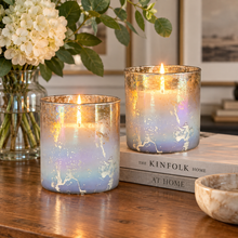 Load image into Gallery viewer, Smoky Iridescent Mercury Glass Candle Holders – 4.5" | Set of 2 DW