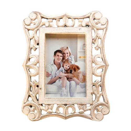 Picture Frame 4 x 6 White-wash, Wooden, Ornate Wood Photo Frame
