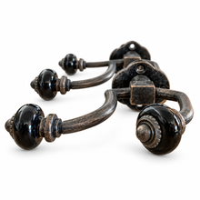 Charger l'image dans la galerie, Vintage-Style Double Wall Hook with Black Ceramic Knobs – Bronze Metal -sback