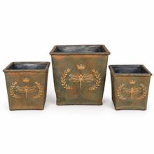 Load image into Gallery viewer, Vintage French Country Dragonfly Ceramic Planters | Set of 3
