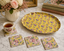 Charger l'image dans la galerie, Vintage Yellow Chintz Floral Wall Plate with Ribbon Hanger