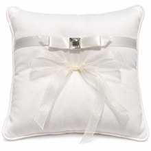 Load image into Gallery viewer, White Satin Wedding Ring Bearer Pillow with Crystal Accent – 7" x 7"