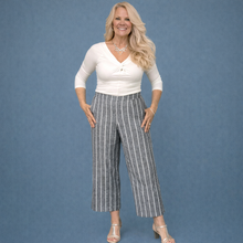 Load image into Gallery viewer, Wide Leg Pants | Grey/Cream Stripe Linen 1