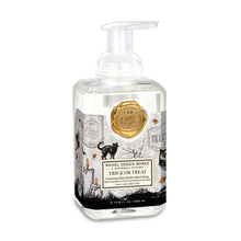 Load image into Gallery viewer, Michel Design Works Trick or Treat foaming hand soap with black cat, owl, pumpkins, and autumn design — Dream Weaver Canada