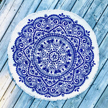 Load image into Gallery viewer, Blue and White Round Mosaic Carpet