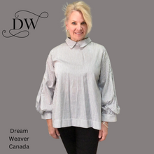 Charger l'image dans la galerie, Striped Blouse with Collar and Puffy Sleeves | Black & White