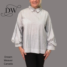 Charger l'image dans la galerie, Striped Blouse with Collar and Puffy Sleeves | Black & White