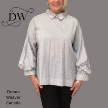 Load image into Gallery viewer, Striped Blouse with Collar and Puffy Sleeves | Black &amp; White
