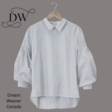Charger l'image dans la galerie, Striped Blouse with Collar and Puffy Sleeves | Black & White