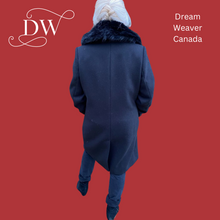 Load image into Gallery viewer, Black Dress Coat with Detachable Faux Fur Collar