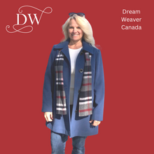 Load image into Gallery viewer, Blue Pea Coat with Plaid Scarf