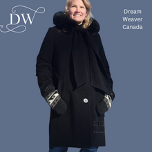 Charger l'image dans la galerie, Black Dress Coat with Faux Fur Hood and Scarf