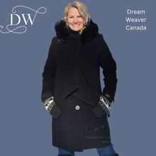 Charger l'image dans la galerie, Black Dress Coat with Faux Fur Hood and Scarf