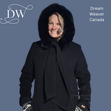 Charger l'image dans la galerie, Black Dress Coat with Faux Fur Hood and Scarf
