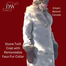 Charger l'image dans la galerie, Stone Twill Dress Coat with Removable Faux Fur Collar
