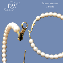 Load image into Gallery viewer, Pearl Hoop Earrings | Gold Large 65mm | Statement Grey