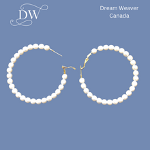 Load image into Gallery viewer, Pearl Hoop Earrings | Gold Large 65mm | Statement Grey