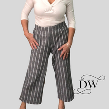 Load image into Gallery viewer, Wide-Leg Pants | Grey/Cream Stripe Linen