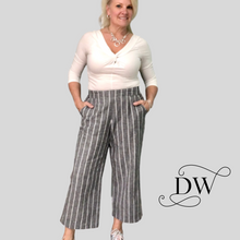Load image into Gallery viewer, Wide-Leg Pants | Grey/Cream Stripe Linen