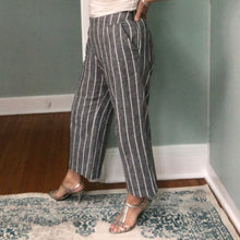 Load image into Gallery viewer, Linen, Cropped, Wide-Leg Pants | Grey/Cream Stripe