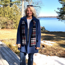 Load image into Gallery viewer, Blue Pea Coat with Plaid Scarf