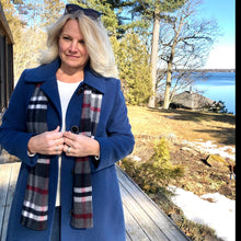 Load image into Gallery viewer, Blue Pea Coat with Plaid Scarf