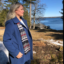 Load image into Gallery viewer, Blue Pea Coat with Plaid Scarf
