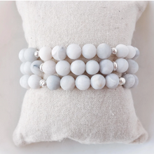 Load image into Gallery viewer, White Lace Agate Gemstone/Sterling Silver Bracelet
