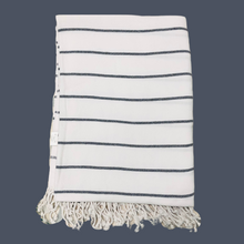 Load image into Gallery viewer, White & Navy Stripe Cotton Throw