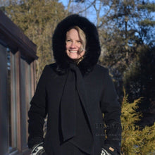 Charger l'image dans la galerie, Black Coat with Faux Fur Hood and Scarf