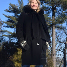Charger l'image dans la galerie, Black Coat with Faux Fur Hood and Scarf