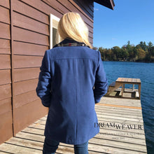 Load image into Gallery viewer, Blue Pea Coat with Plaid Scarf Fashion