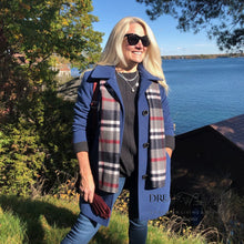 Load image into Gallery viewer, Blue Pea Coat with Plaid Scarf Fashion