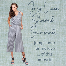 Load image into Gallery viewer, Linen Jumpsuit | Grey/Cream Stripe