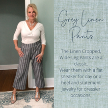Load image into Gallery viewer, Linen, Cropped, Wide-Leg Pants | Grey/Cream Stripe