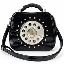 Load image into Gallery viewer, AMLIYA Retro Telephone Purse – Black Patent Crossbody Bag | Pre-Loved
