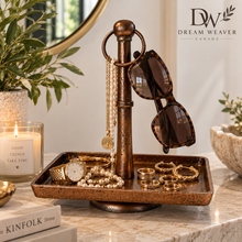 Load image into Gallery viewer, Antique Copper Jewelry &amp; Valet Tray with Ring Handle DW  Jewelry
