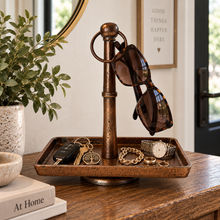 Load image into Gallery viewer, Antique Copper Jewelry &amp; Valet Tray with Ring Handle DW Valet

