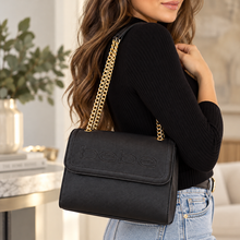 Charger l'image dans la galerie, Bebe Black Faux Leather Shoulder Bag with Gold Chain Strap DW
