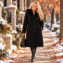 Charger l'image dans la galerie, Black Dress Coat with Detachable Faux Fur Collar
