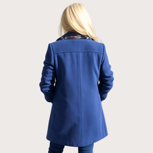 Load image into Gallery viewer, Blue Pea Coat with Plaid Scarf back
