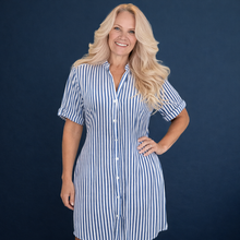 Load image into Gallery viewer, Blue Stripe Shirt Dress | Brenda Beddome 2
