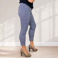 Load image into Gallery viewer, Blue &amp; White Stripe Slim Ankle Pant side
