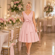 Load image into Gallery viewer, Blush Pink Retro Swing Dress with Bow | Dream Weaver Canada2
